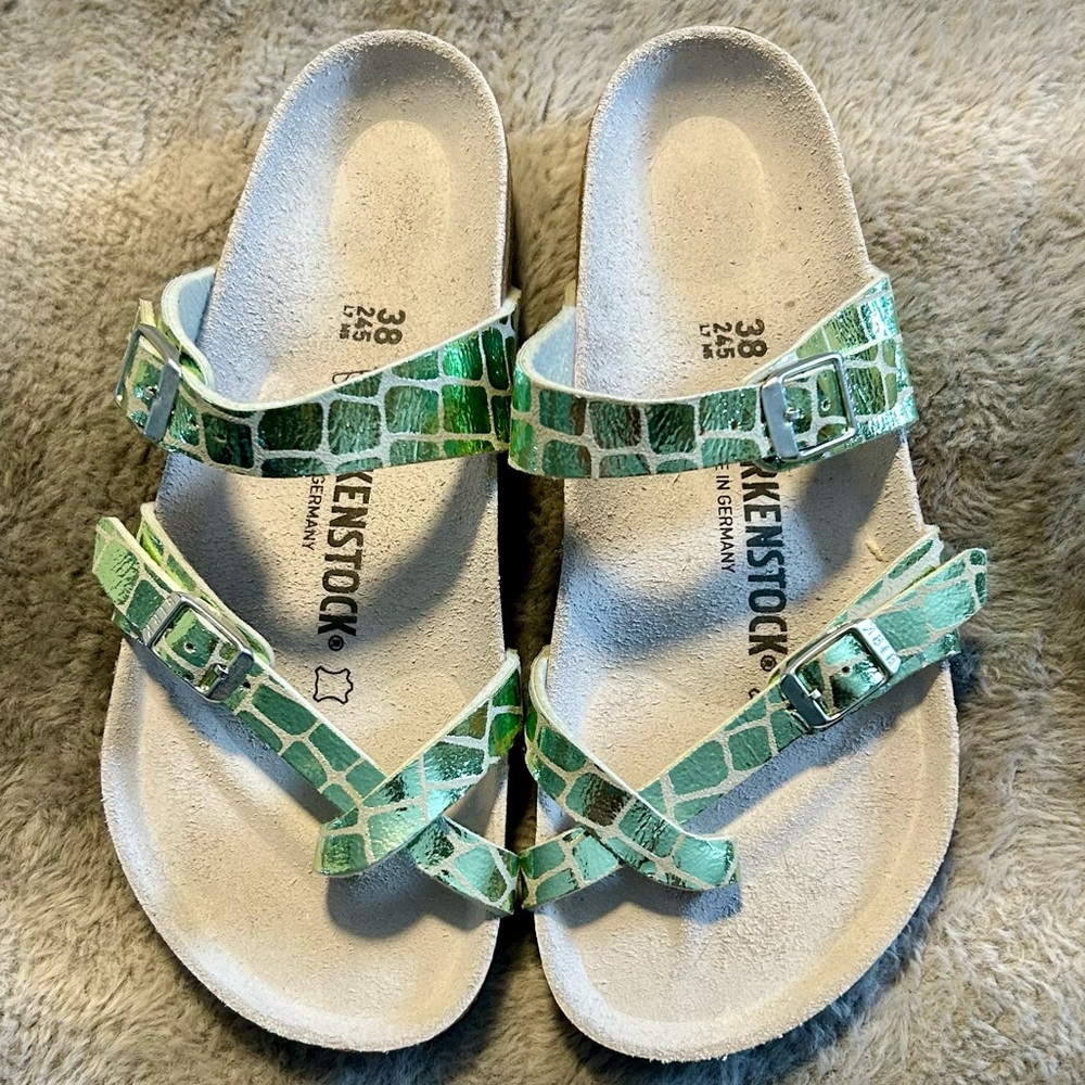 Birkenstock Mayari Gator Gleam Green Sandals NWOT